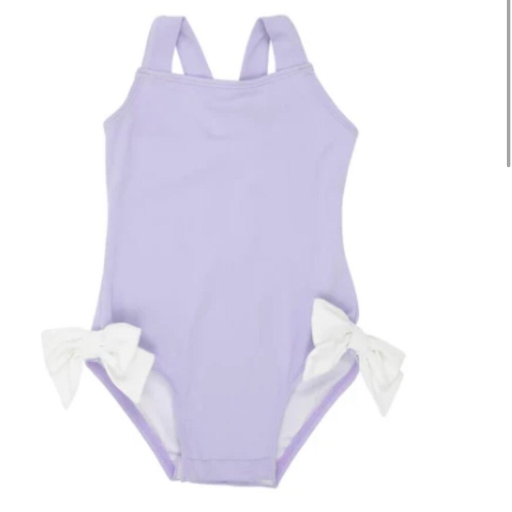 The Beaufort Bonnet Company Lilac swimsuit with White bows